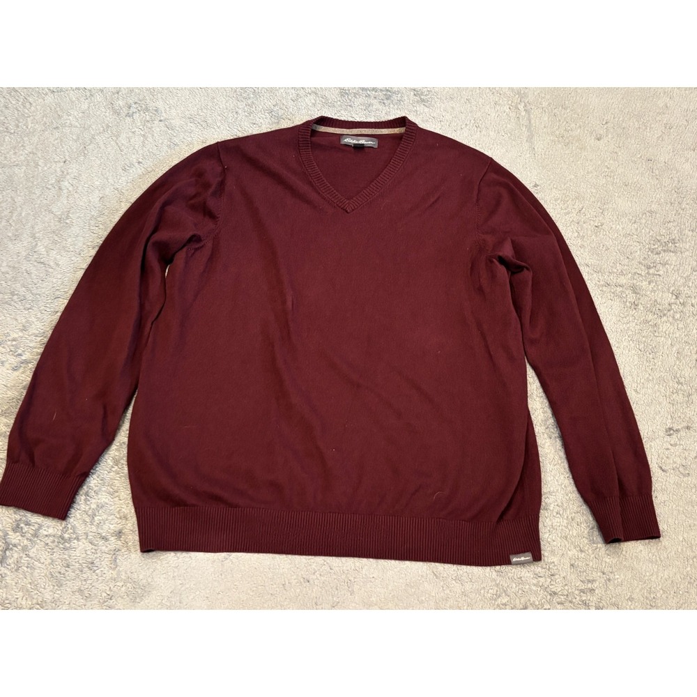 Eddie Bauer Sweater Men’s T2XL Tall Maroon V Neck Merino Wool Blend L/S Pullover